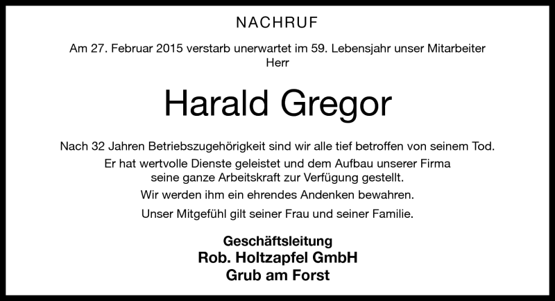  Traueranzeige für Harald Gregor vom 07.03.2015 aus Neue Presse Coburg