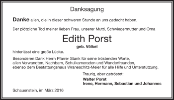 Traueranzeige von Edith Porst von Frankenpost