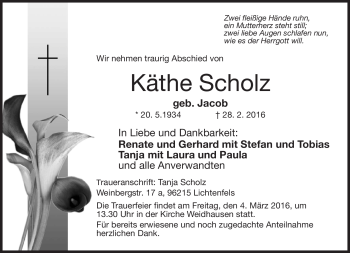 Traueranzeige von Käthe Scholz von Neue Presse Coburg