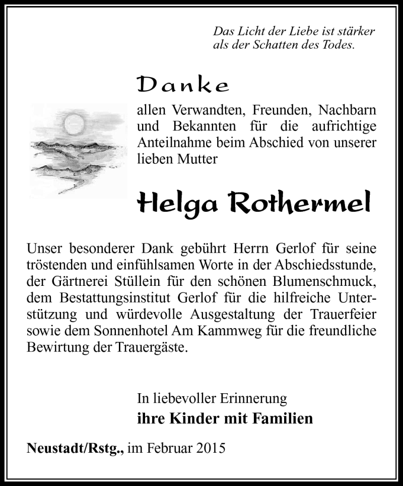  Traueranzeige für Helga Rothermel vom 28.02.2015 aus Südthüringer Presse