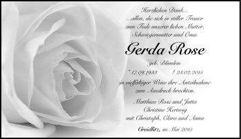 Traueranzeige von Gerda Rose von Neue Presse Coburg