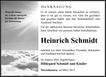 Traueranzeige von Heinrich Schmidt von Südthüringer Presse