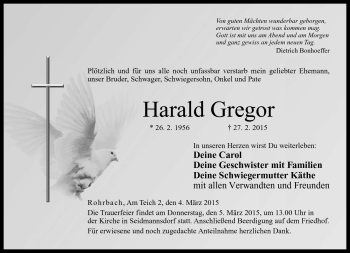 Traueranzeige von Harald Gregor von Neue Presse Coburg