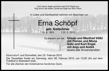 Traueranzeige von Erna Schöpf von Neue Presse Coburg