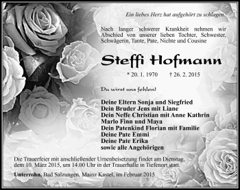 Traueranzeige von Steffi Hofmann von Südthüringer Presse