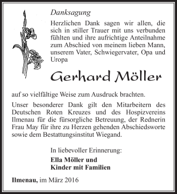 Traueranzeige von Gerhard Möller von Südthüringer Presse