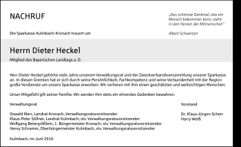 Traueranzeigen von Dieter Heckel frankengedenkt.de