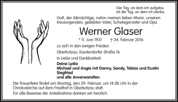 Traueranzeige von Werner Glaser von Frankenpost
