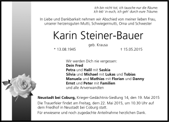 Traueranzeige von Karin Steiner-Bauer von Neue Presse Coburg