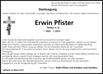Traueranzeige von Erwin Pfister von Neue Presse Coburg