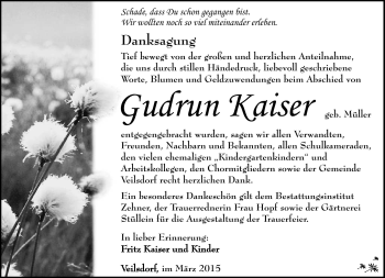 Traueranzeige von Gudrun Kaiser von Südthüringer Presse