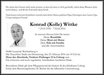 Traueranzeige von Konrad Wittke von Neue Presse Coburg