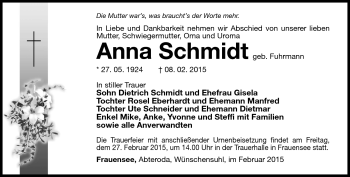 Traueranzeige von Anna Schmidt von Südthüringer Presse