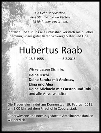 Traueranzeige von Hubertus Raab von Neue Presse Coburg
