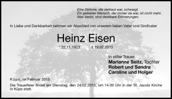 Traueranzeige von Heinz Eisen von Neue Presse Coburg