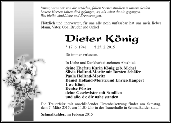 Traueranzeige von Dieter König von Südthüringer Presse