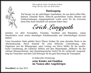 Traueranzeige von Erich Langguth von Südthüringer Presse