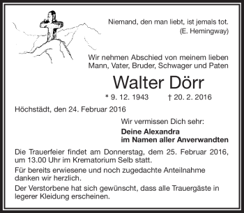 Traueranzeige von Walter Dörr von Frankenpost