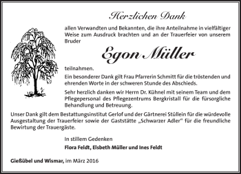 Traueranzeige von Egon Müller von Südthüringer Presse