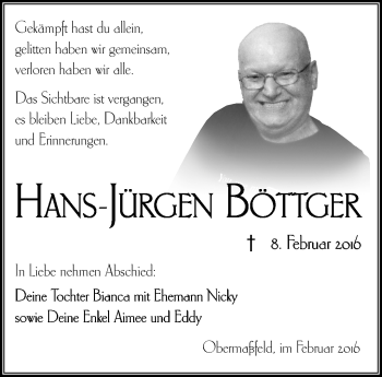 Traueranzeige von Hans-Jürgen Böttger von Südthüringer Presse