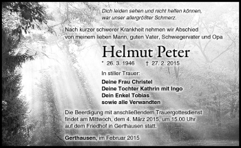 Traueranzeige von Helmut Peter von Südthüringer Presse