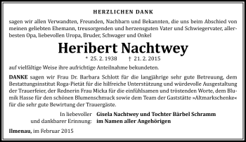 Traueranzeige von Heribert Nachtwey von Südthüringer Presse