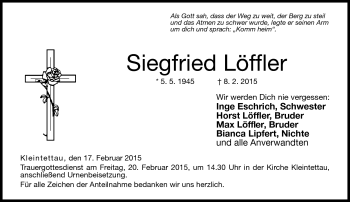 Traueranzeige von Siegfried Löffler von Neue Presse Coburg