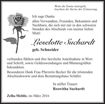 Traueranzeige von Lieselotte Suchardt von Südthüringer Presse