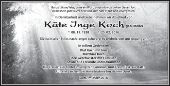 Traueranzeige von Käte Inge Koch von Südthüringer Presse