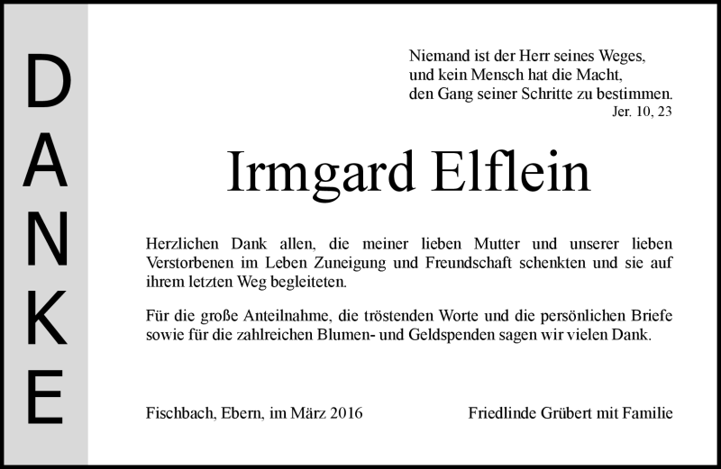  Traueranzeige für Irmgard Elflein vom 05.03.2016 aus Neue Presse Coburg