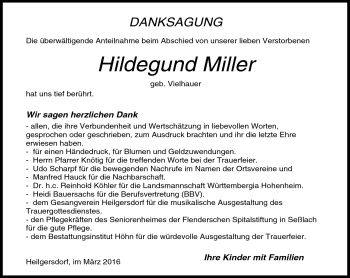 Traueranzeige von Hildegund Miller von Neue Presse Coburg