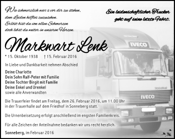 Traueranzeige von Markwart Lenk von Südthüringer Presse