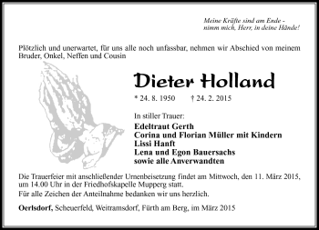 Traueranzeige von Dieter Holland von Südthüringer Presse