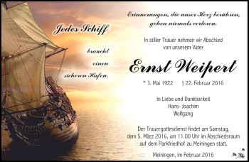 Traueranzeige von Ernst Weipert von Südthüringer Presse