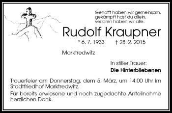 Traueranzeige von Rudolf Kraupner von Frankenpost