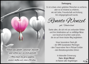 Traueranzeige von Renate Wenzel von Südthüringer Presse
