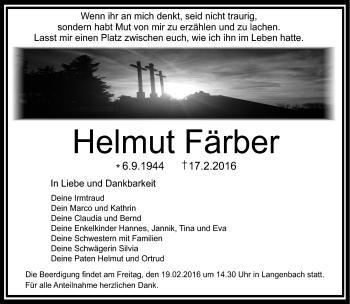 Traueranzeige von Helmut Färber von Frankenpost
