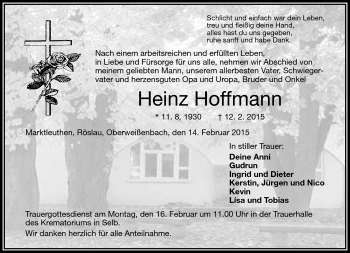 Traueranzeige von Heinz Hoffmann von Frankenpost