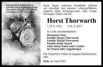 Traueranzeige von Horst Thorwarth von Südthüringer Presse