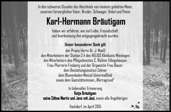 Traueranzeige von Karl-Hermann Bräutugam von Südthüringer Presse