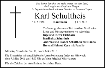 Traueranzeige von Karl Schultheis von Neue Presse Coburg