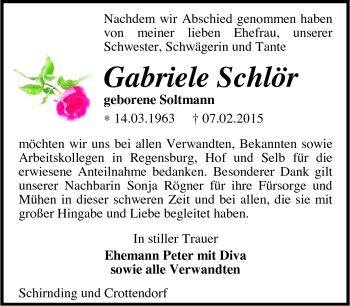 Traueranzeige von Gabriele Schlör von Frankenpost
