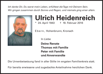 Traueranzeige von Ulrich Heidenreich von Neue Presse Coburg