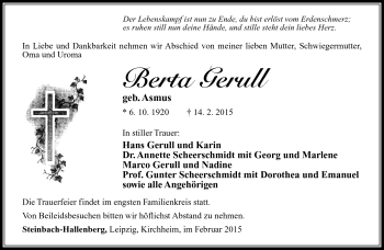 Traueranzeige von Berta Gerull von Südthüringer Presse
