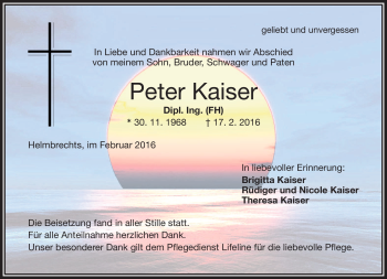 Traueranzeige von Peter Kaiser von Frankenpost