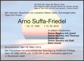 Traueranzeige von Arno Suffa-Friedel von Neue Presse Coburg