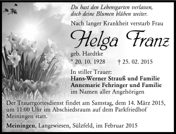 Traueranzeige von Helga Franz von Südthüringer Presse