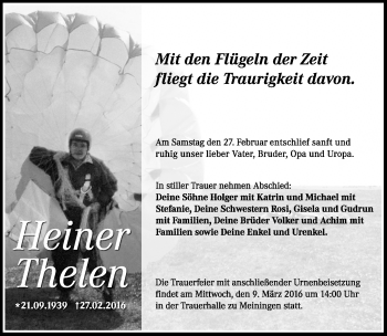 Traueranzeige von Heiner Thelen von Südthüringer Presse