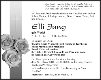 Traueranzeige von Elli Jung von Südthüringer Presse