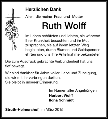 Traueranzeige von Ruth Wolff von Südthüringer Presse